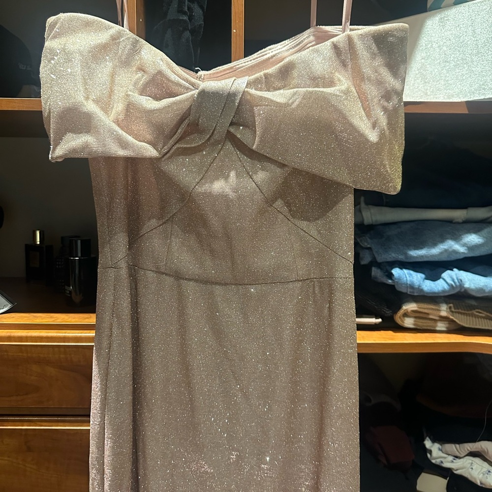 Betsy & Adam Shimmering Rose Gold Dress